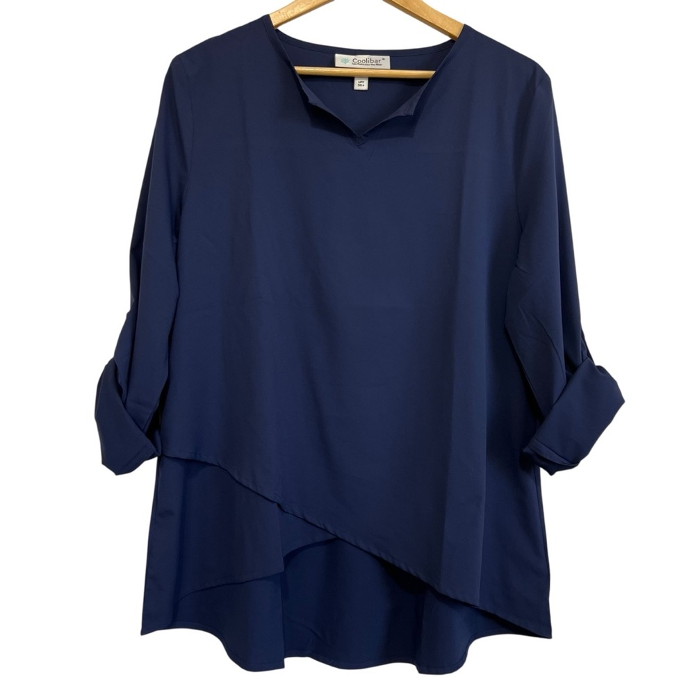 Coolibar Santa Barbara Tunic Top with Roll-up Sleeves in Navy UPF 50+ Size Large - Picture 2 of 14